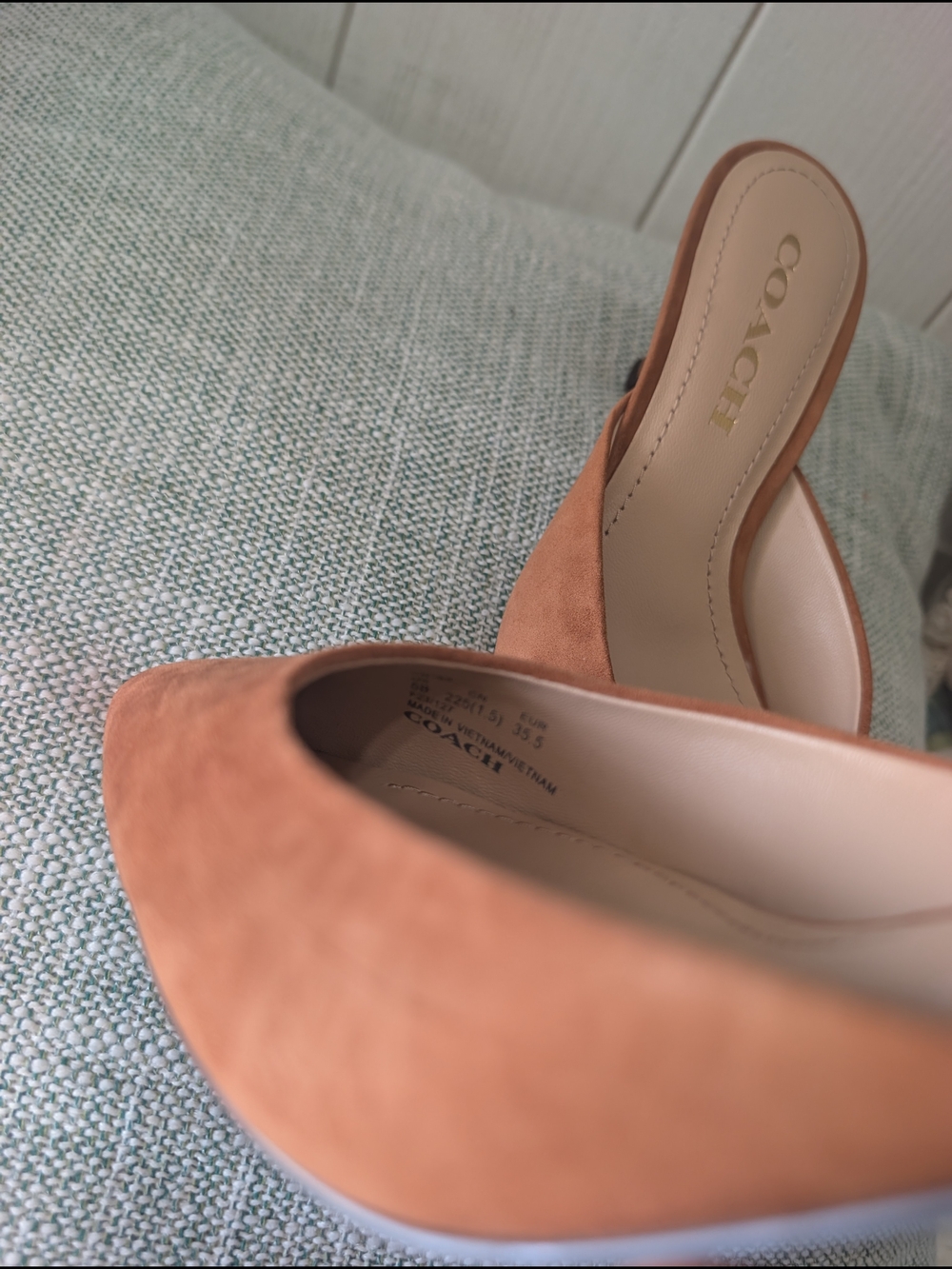COACH Women's Pointed-Toe Mule Heels in Tan Suede - Picture 7 of 12